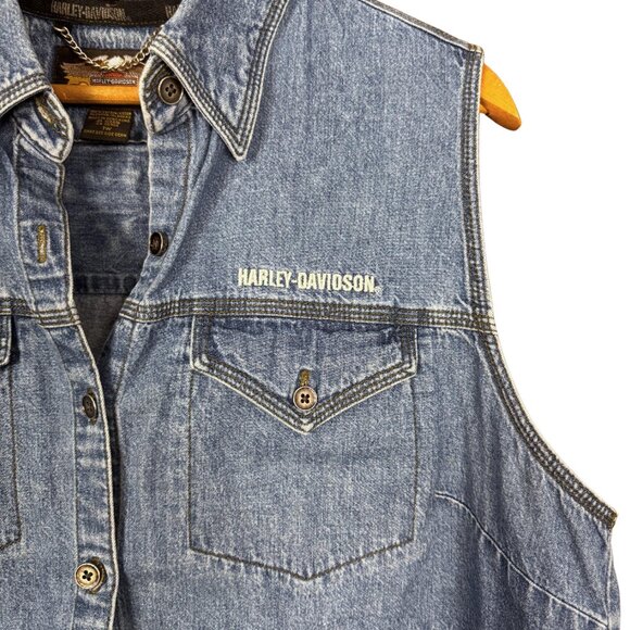 Vintage Harley Davidson Women’s Denim Vest Western Moto Style Bikercore - Picture 3 of 6